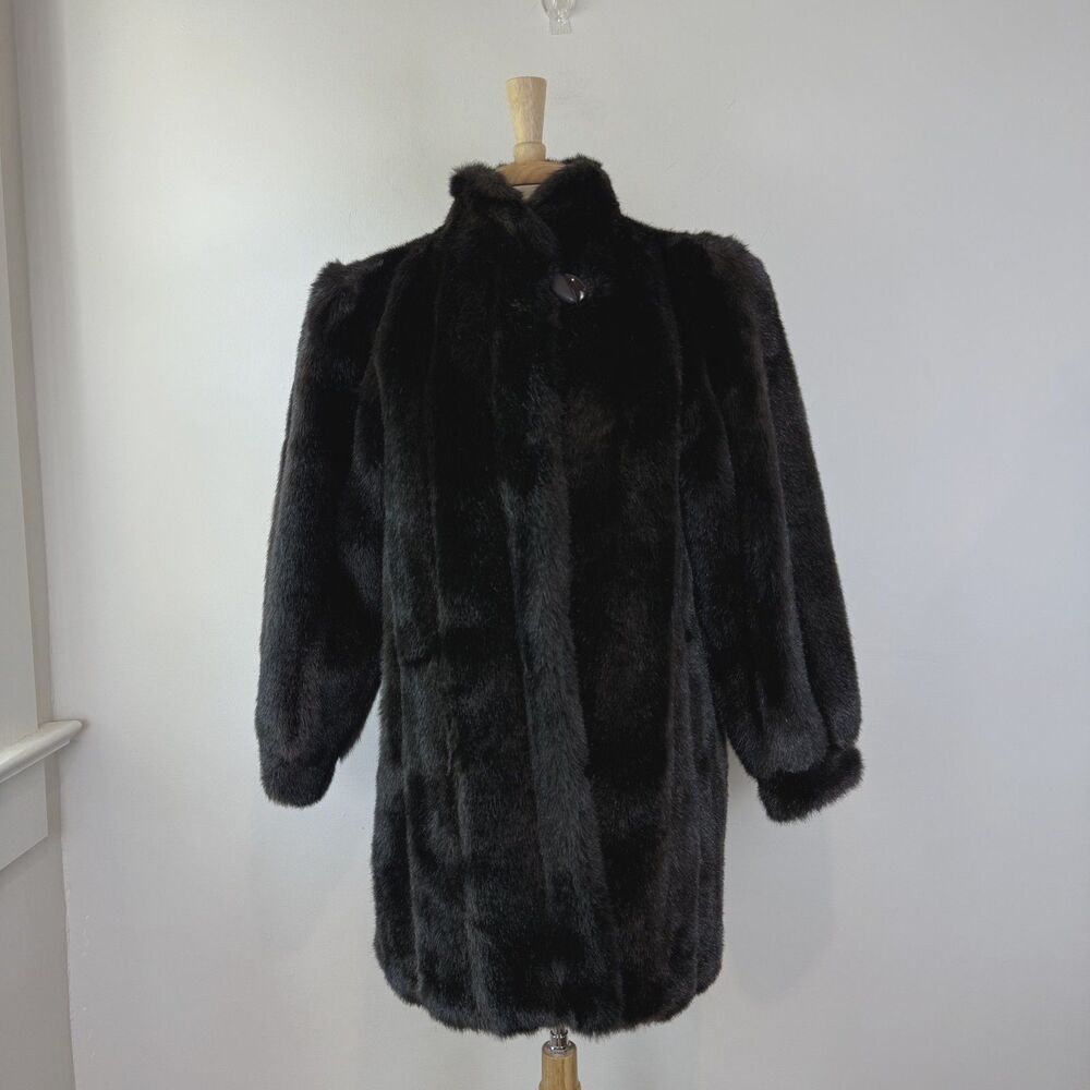 Vintage Hillmoor New York Chocolate Brown Black Faux Fur Coat Hillmoor New York